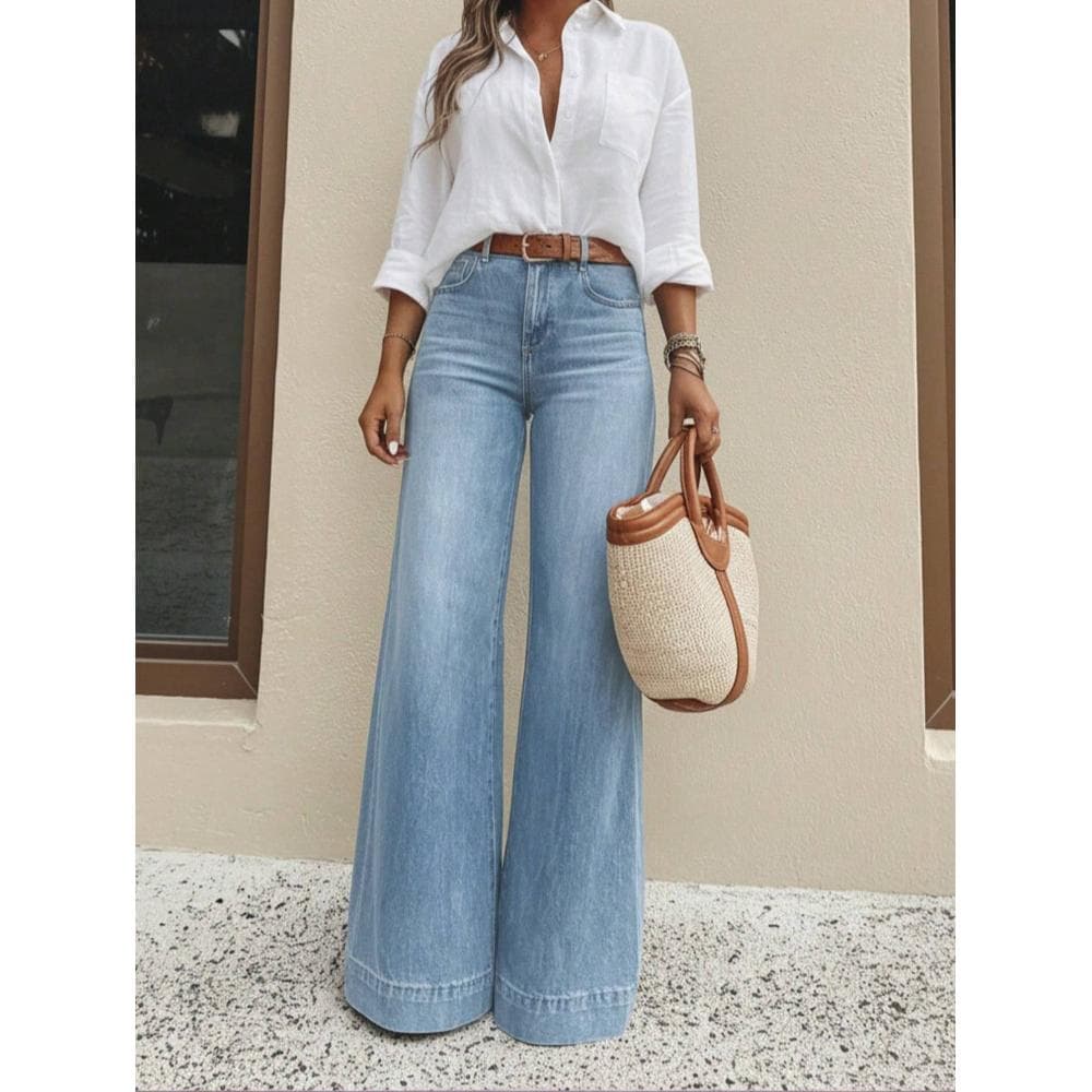 Women's High-Waist Wide-Leg Jeans — Light Blue Wash, Stretch