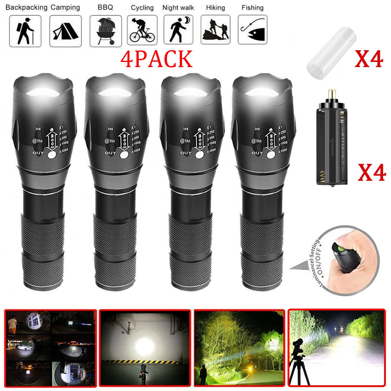 4 Pack High Powered LED Flashlight Super Bright Work Light Torch Camping Lamp